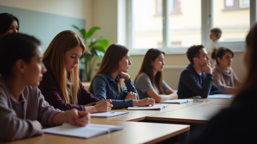 Studenten die Spaans leren in een klaslokaal in Brussel