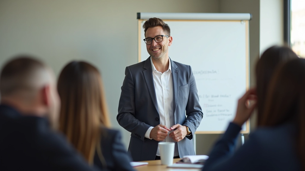 Docent geeft les aan groep beginners met basiswoordenschat op het whiteboard geschreven